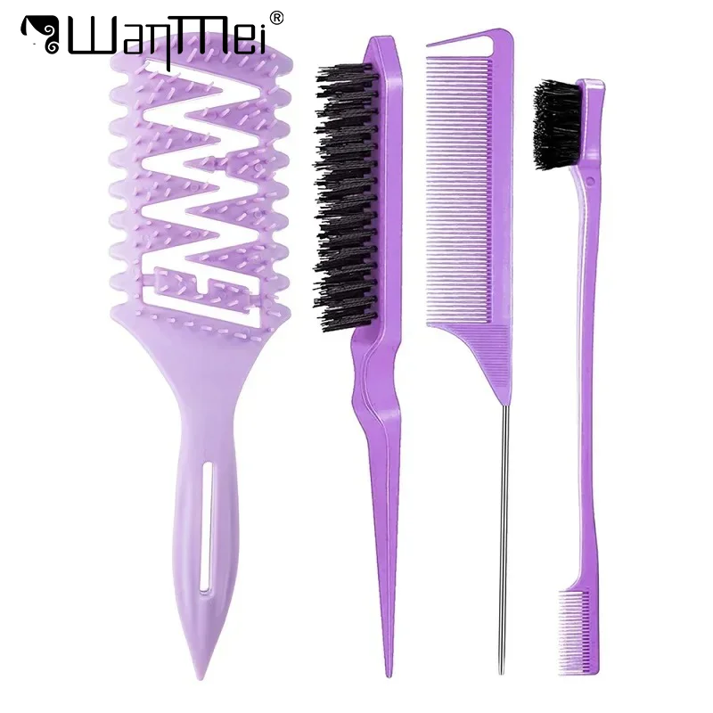 4 stücke Haar Styling Set Öl Kopf Necken Kamm Ratte Schwanz Rand Control Pinsel Weiche Kopfhaut Massage Kamm Tragbare Friseur werkzeuge Image