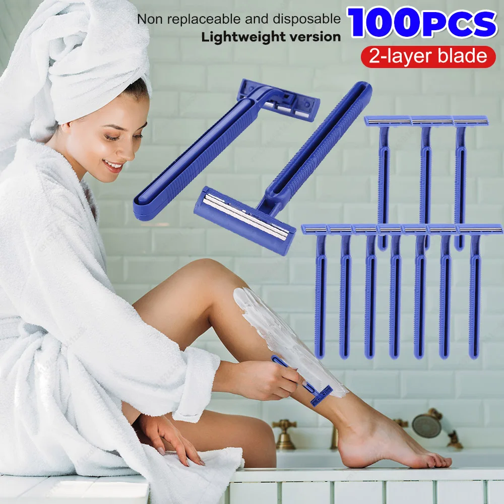 100–10 Stück Einweg-Schnurrhaare, Rasierer, Edelstahl-Körpertrimmer, 2-lagige Klingenrasierer für Männer und Frauen, Hotelgeräte Image