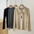 Maglione lavorato a maglia in pura lana da donna, Polo con perline, Pullover con Lape, maniche corte femminili, manica lunga, B * C