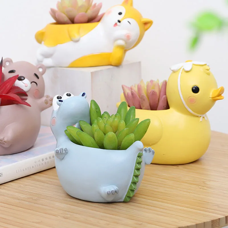 Nilpferd Blumentopf Vase Silikonform für Sukkulente Topf Tier Ente Zement Ton Blumentopf Formen Gipsform Image
