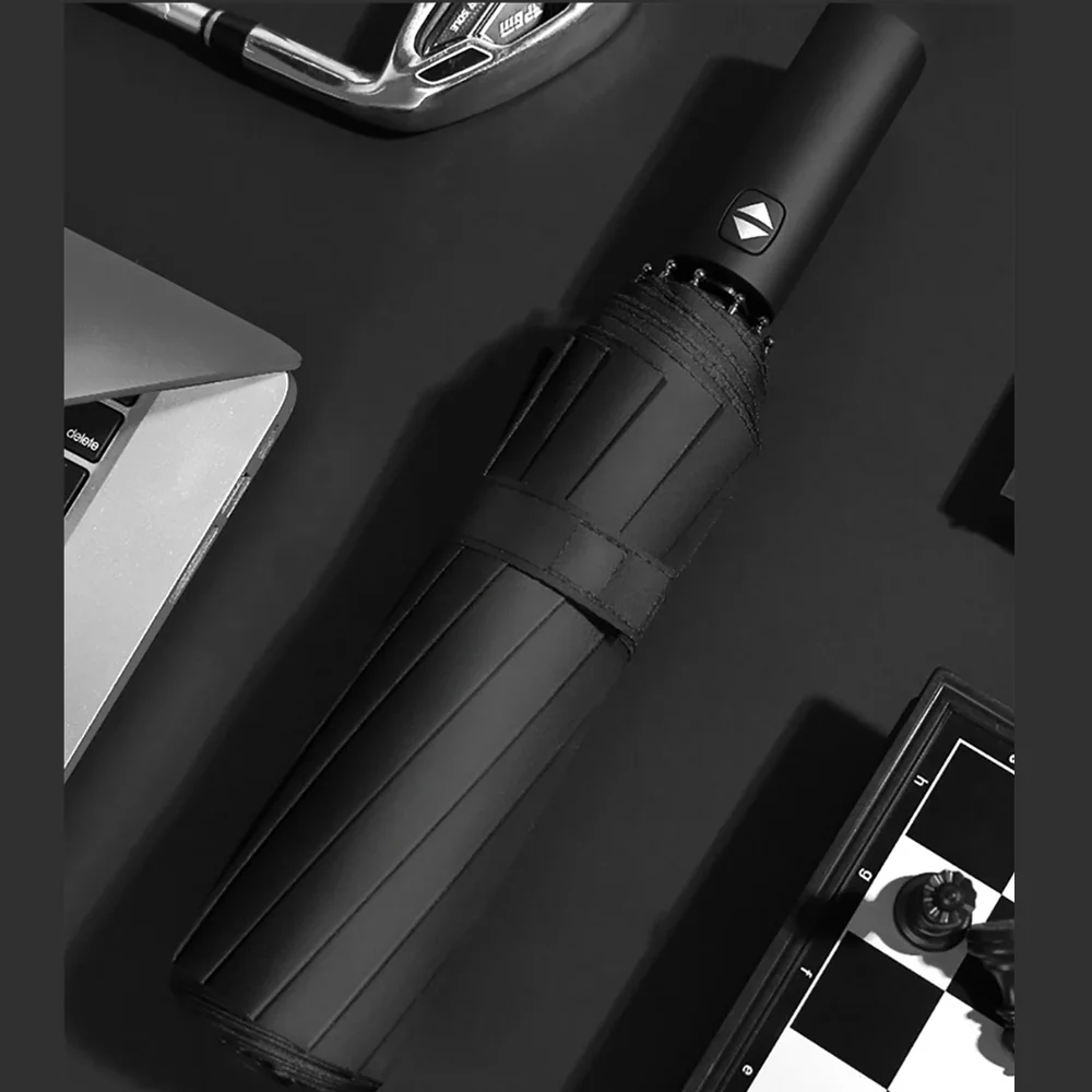 Vollautomatischer Regenschirm mit schwarzem Kleber und dickem und langlebigem Kielschirm, dreifacher Regenschirm, UV-beständiger Klappschirm Image