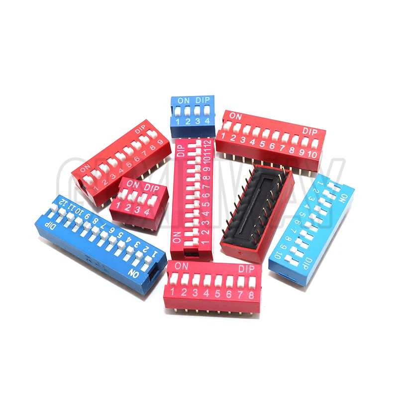 10PCS Slide Typ Schalter Modul 1 ~ 12 Bit 2,54mm Position Weg DIP Blau Pitch Kippschalter Blau snap Schalter Für PCB 8PIN 6PIN Image