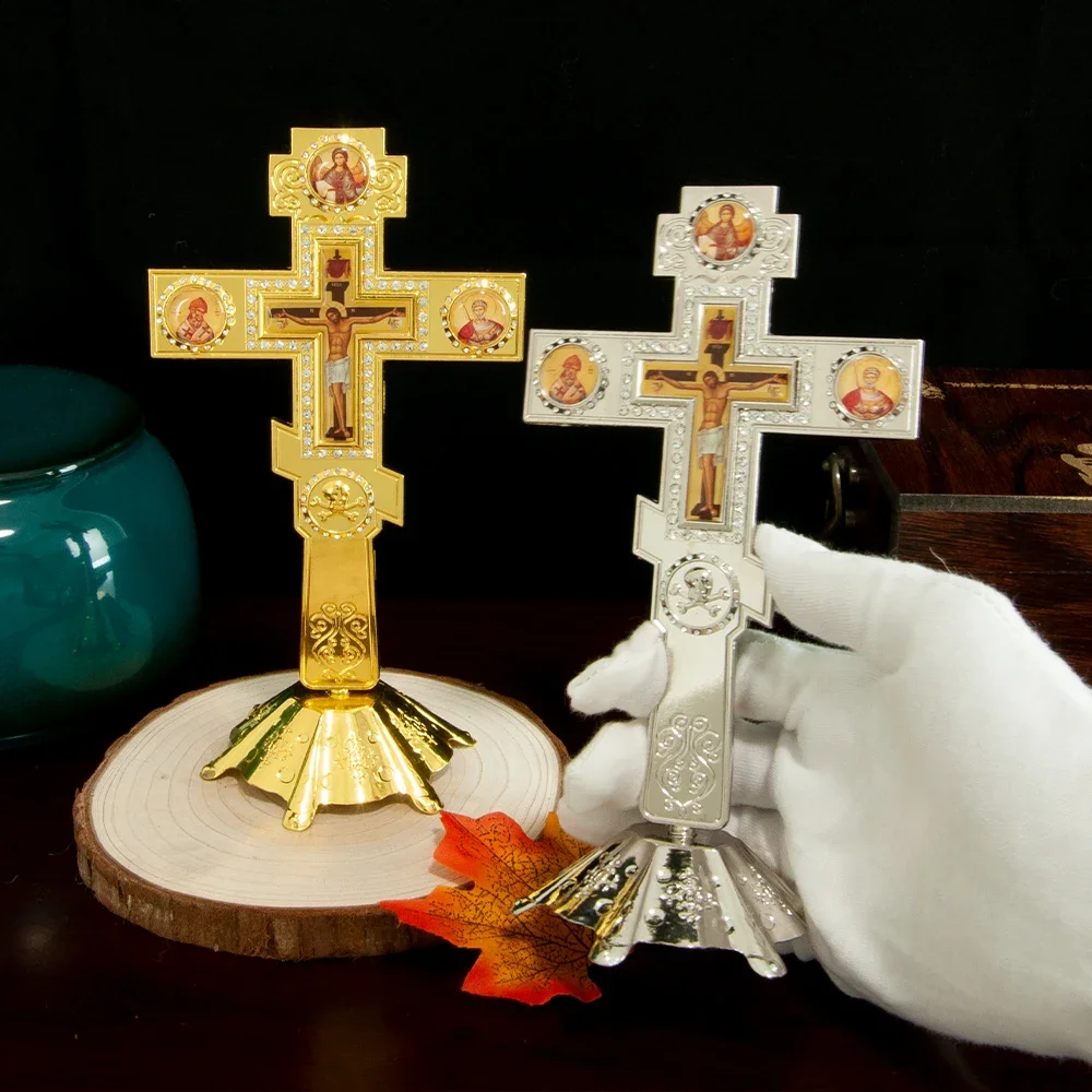 Orthodoxe Kirchen kreuz vergoldung-exquisite Wand kreuze mit Stand dekoration für religiöse Geschenke Image