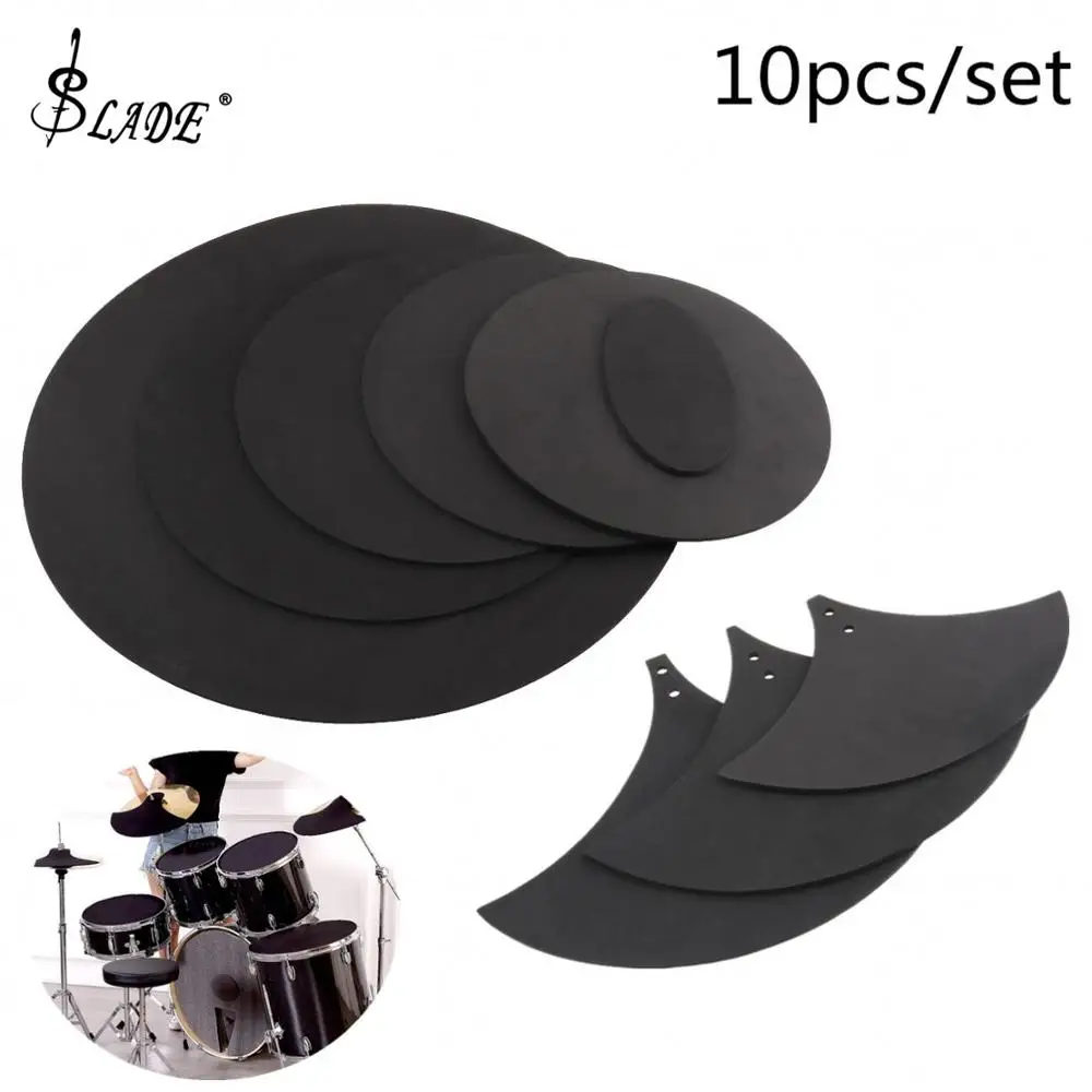 10 teile/satz Schwarz Gummi Schaum Jazz Drum Mute 5 Drum & 3 Becken Sound Off Praxis Pad Kit Image