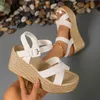 Keilsandalen 2025, modische Plattform, Damen-Sandalen mit hohem Absatz, Übergröße, dicker Boden, Retro-Stil, offene Zehen, Damenschuhe