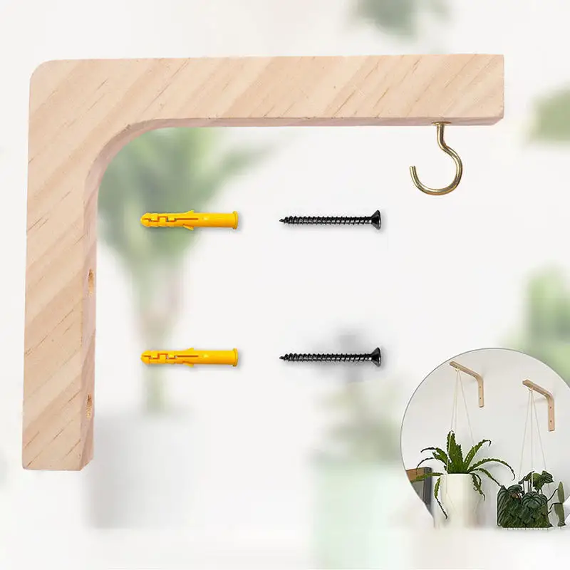 Hängende Pflanzenhaken aus Holz, natürliche Holzfarbe, einfache japanische Innen-Holzdekorationshaken, Wandaufhänger aus Kiefernholz Image