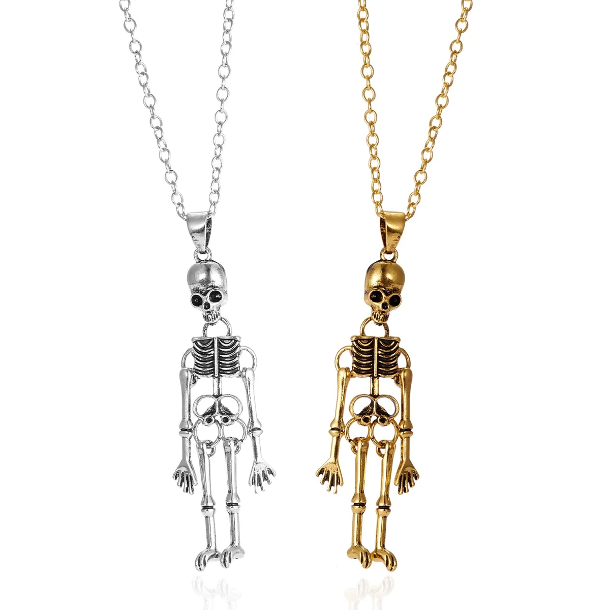 2 Teile/satz Retro Punk Skeleton Anhänger Paar Halskette Für Frauen Männer Halloween Gothic Metall Schädel BFF Choker Hip Hop Partei schmuck Image