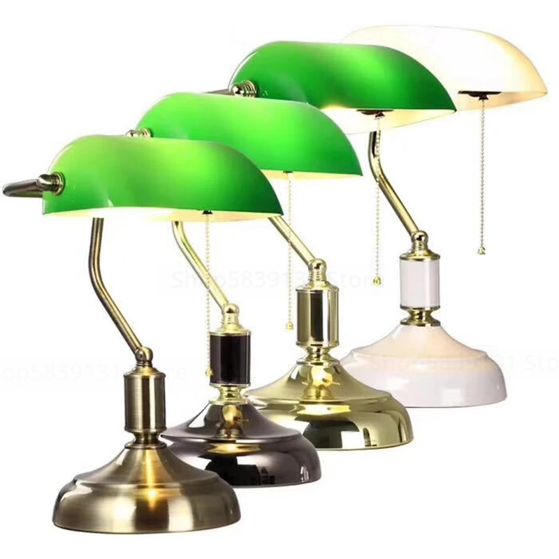 Nordic Retro Vintage Tisch Lampen für Wohnzimmer Grün Glas Schreibtisch Lichter Studie Lesen Schlafzimmer Nacht Lampe E27 Leuchten