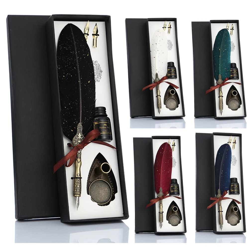 Dip-Stift mit Federn Kalligraphie Retro-Griff für Mode Stift Feder schreiben Tinte kreative Schrift klassische Geschenk box Vintage Image