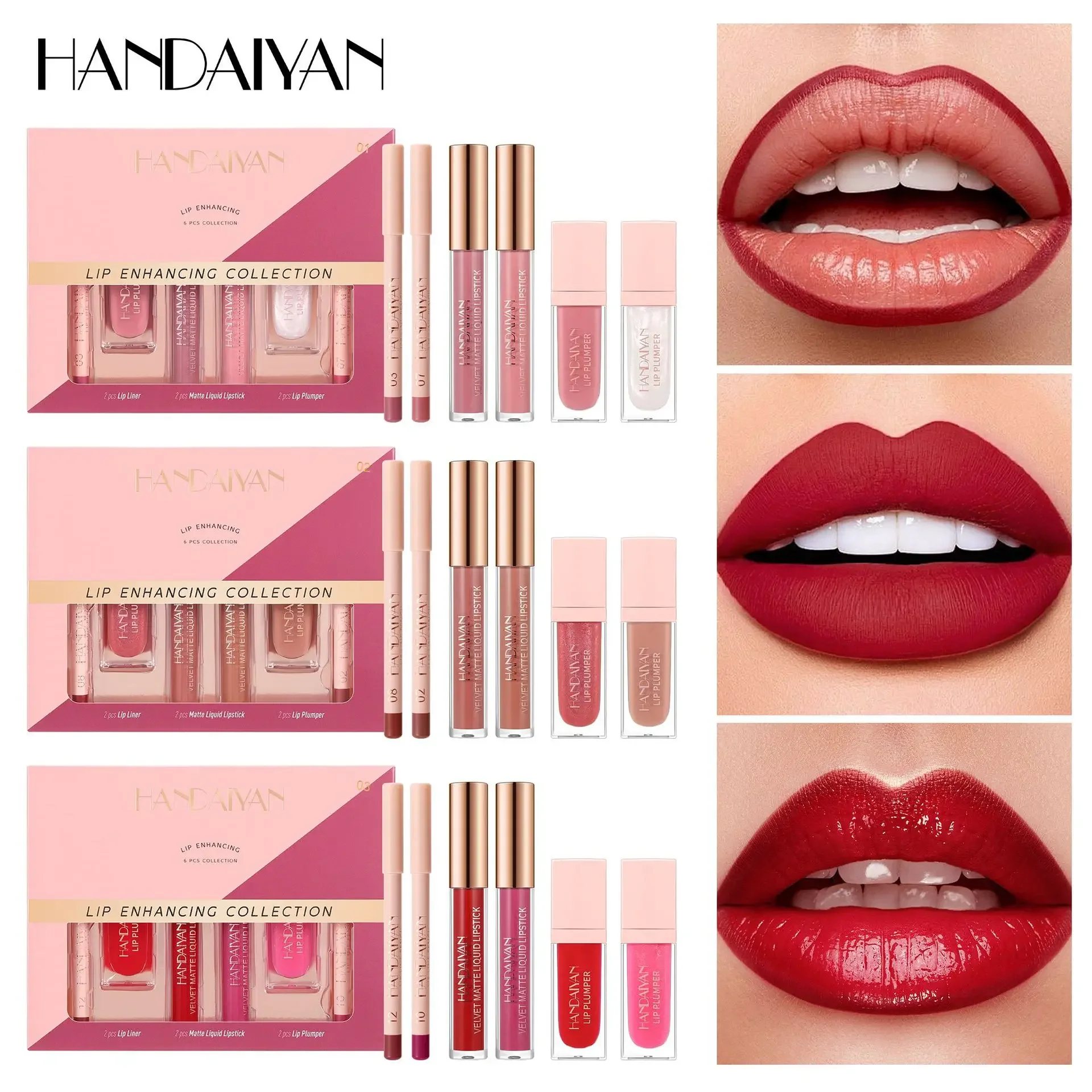 6-teiliges Lipliner-Set, matt, flüssiger Lippenstift, praller, langlebig, hydratisiert, wasserdicht, nicht verblassend, Make-up-Geschenkkollektion Image