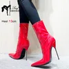 Stiefel Damen 2025, Frühling/Herbst, Metall-Stiletto-Damenschuhe, Stiefeletten, spitze Zehen, dünne Absätze, moderne Stiefel, seitlicher Reißverschluss, Größe 46