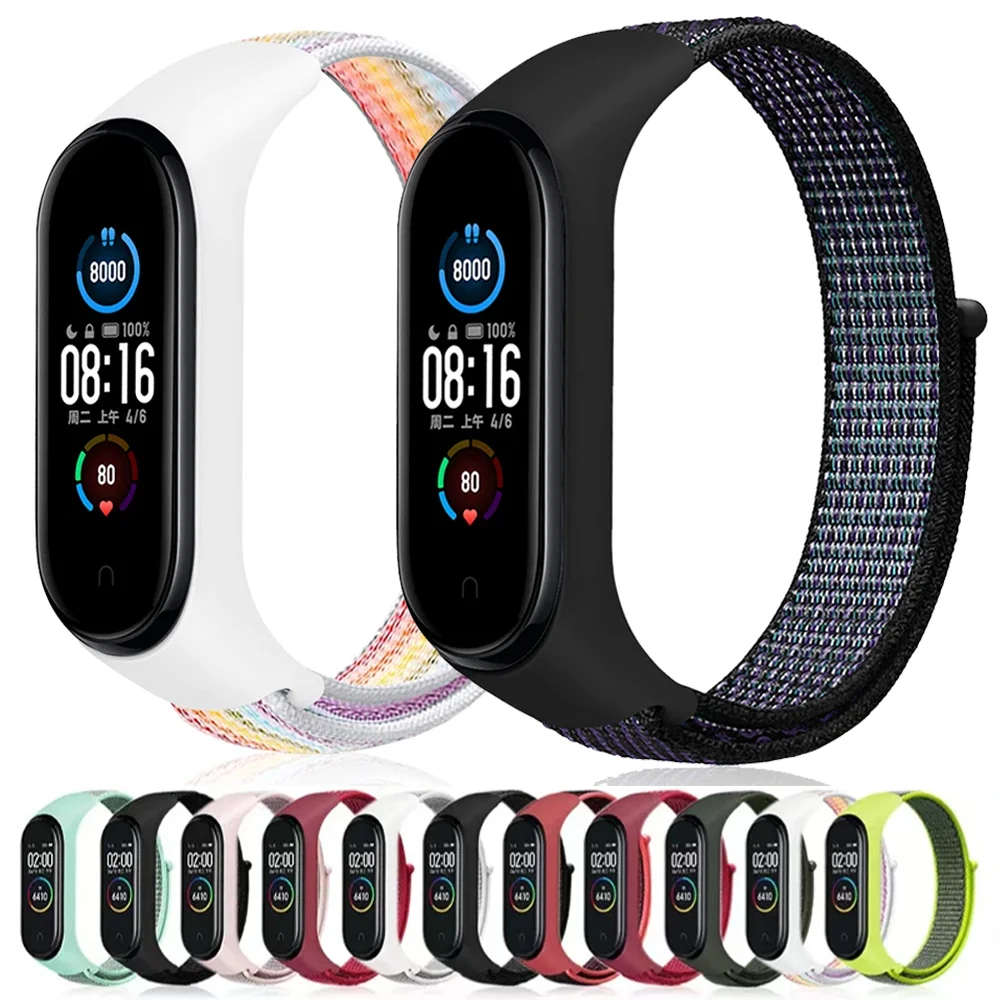 Nylon-Schlaufenarmband für Xiaomi Mi Band 7 6 5 4 3 Armband Armband Correa Miband 7 6 5 Armband Armband Mi Band 3 4 5 Weicher Gürtel Image