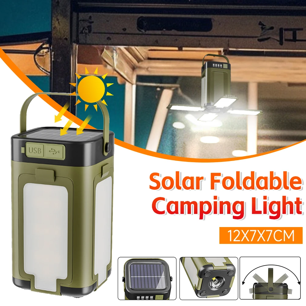 1/2PCS Solar Camping Licht Wasserdichte LED Taschenlampe Zelt Licht Faltbare Wiederaufladbare Hängen Licht Für Outdoor Camping Wandern ﻿ Image