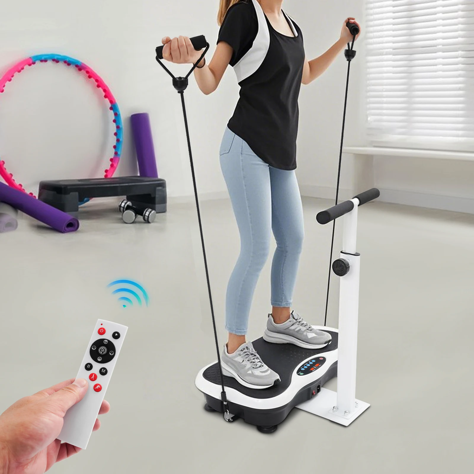 Vibration Plate Exercise Machine with Handrails Full-body Workout Vibration Plate Equipment Adjustable Design