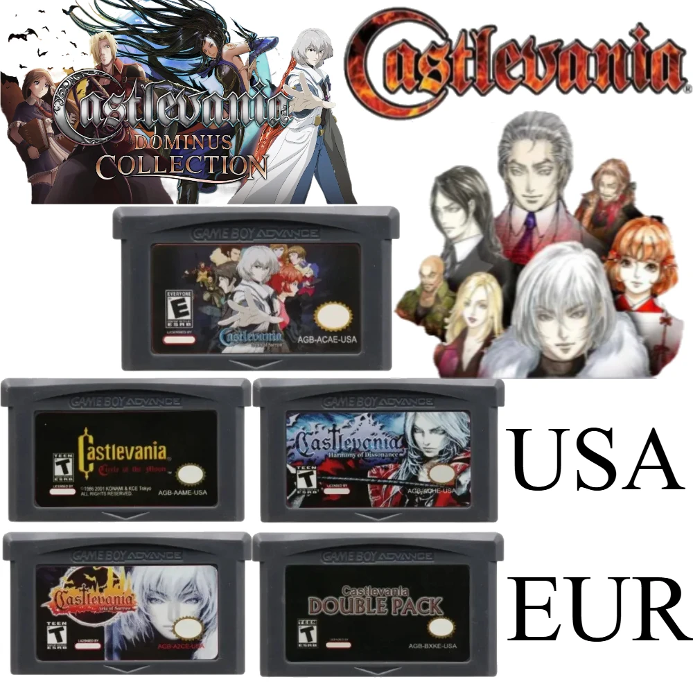 USAEUR Series Video Game Cartridge 32 Bit Game Console Memory Card Asia of Sorrow Dissonance for GBASP NDSL Castlevania GBA Game