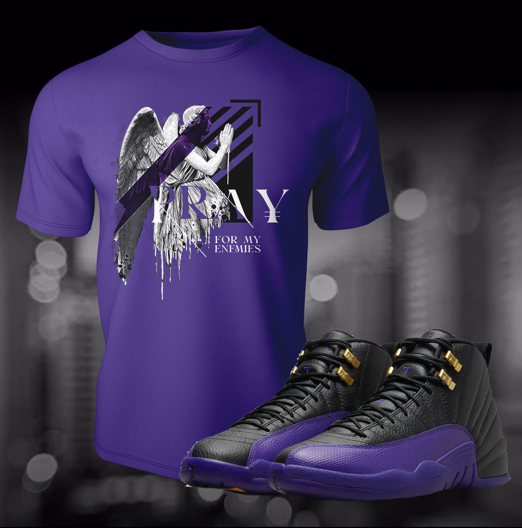 Retro 12 Field Purple Prega per i miei nemici Sneaker Match Tee t-shirt da abbinare Summer Streetwear Shoe Match Unisex Jersey Short Sleeve Tee