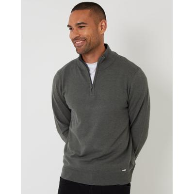 Green Marl Funnel Neck Quarter Zip Knitted Jumper