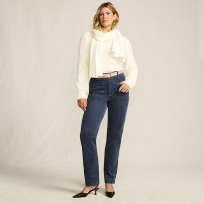Rail Cord Straight Leg Trousers, High Waisted, Women, size: 12, petite, Blue, Spandex/Cotton-blend, by Lands' End