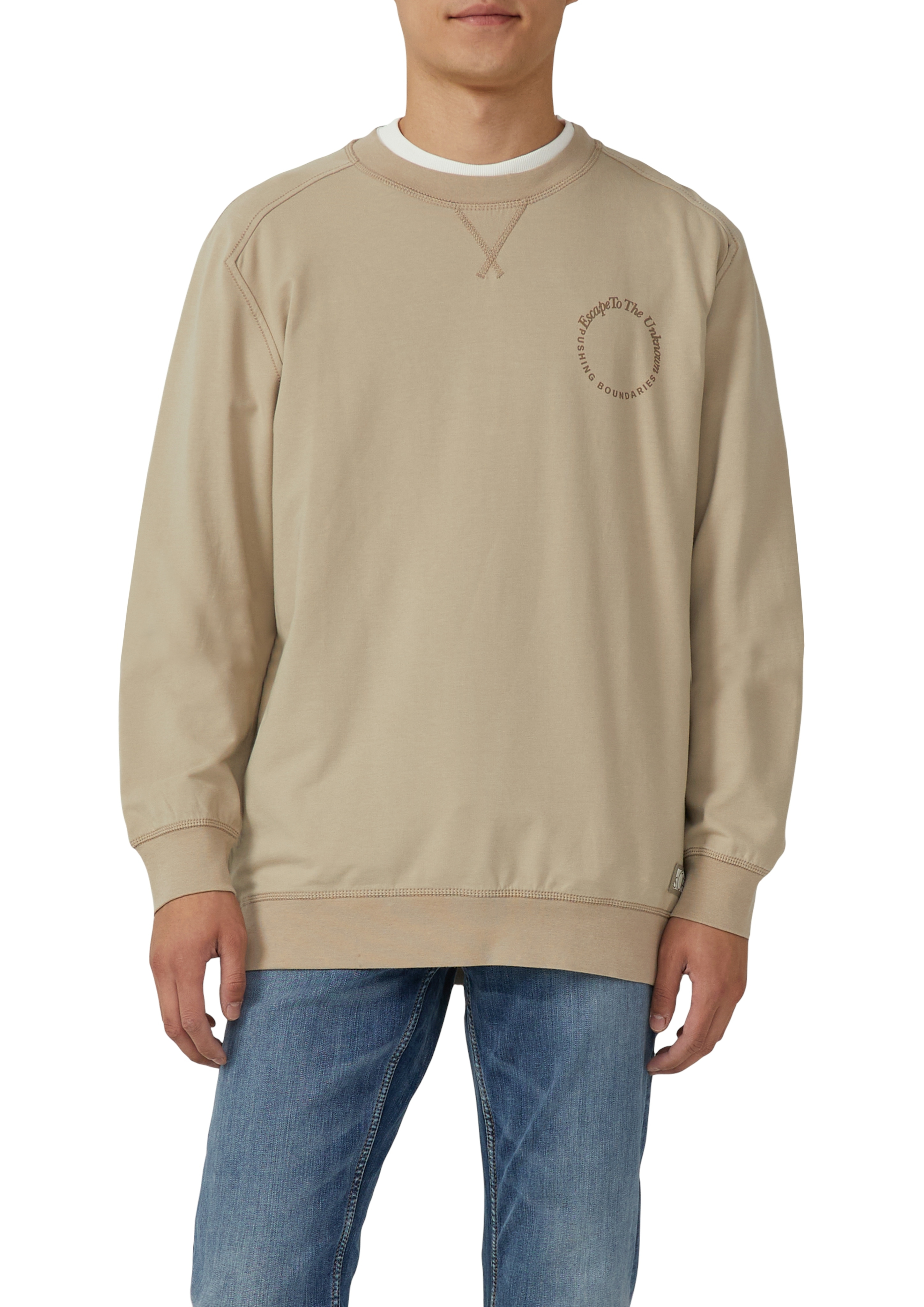Sweatshirt S.OLIVER, Herren, Gr. M, beige, Sweatware, Obermaterial: 96% Baumwolle, 4% Elasthan, bedruckt, regular fit normal, Rundhals, Rippbündchen, Sweatshirts, mit Schriftzug Image