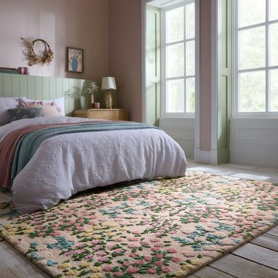 Wollteppich FLAIR RUGS "Emilia Floral", beige (elfenbeinfar), B:160cm H:9mm L:230cm, Wolle, Teppiche, Hoch-Tief-Struktur Image