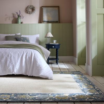 Teppich FLAIR RUGS "Myla Floral", blau, B:120cm H:8mm L:170cm, Baumwolle, Wolle, Teppiche, mit floralem Rahmen Image