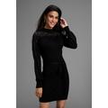Strickkleid LAURA SCOTT, Damen, Gr. 44, N-Gr, schwarz, Strick, Obermaterial: 70% Viskose, 30% Polyamid, unifarben, geblümt, feminin, figurumspielend mini, hoch geschlossener Ausschnitt, Langarm, Kleider, in Mini-Länge mit edler Spitze - NEUE KOLLEKTION