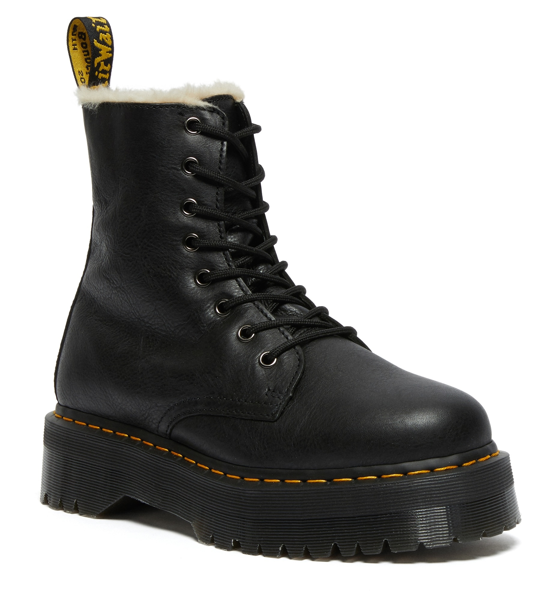 Winterboots DR. MARTENS "Jadon FL", Damen, Gr. 42, schwarz, Leder, unifarben, Schuhe Winterboots, Plateauboots, Chunky Boot mit Warmfutter, Topseller