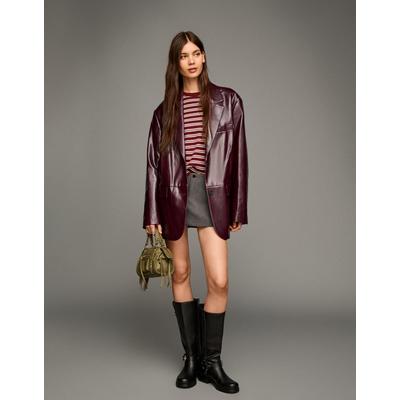 Bershka Oversize Faux Leather Blazer Women S Burgundy