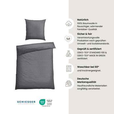 Bettwäsche SCHIESSER "Drops aus weichem Baumwollflanell in Ton-in-Ton Optik", grau, B/L: 135cm x 200cm, 1, 1, Feinbiber, B/L: 80cm x 80cm, Feinbiber, Obermaterial: 100% Baumwolle, Bettwäsche, Made in Green Image