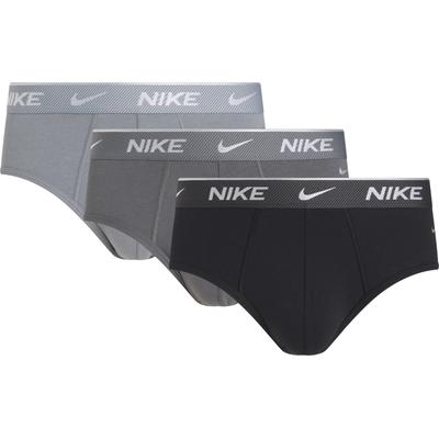 Hipster NIKE UNDERWEAR "BRIEF 3PK", Herren, Gr. L, blk, irn gry, cool gry h shn txtrd wb, Jersey, Obermaterial: 95% Baumwolle, 3% sonstige Fasern, 2% Elasthan, unifarben, körpernah, Unterhosen, mit Logo-Elastikbund