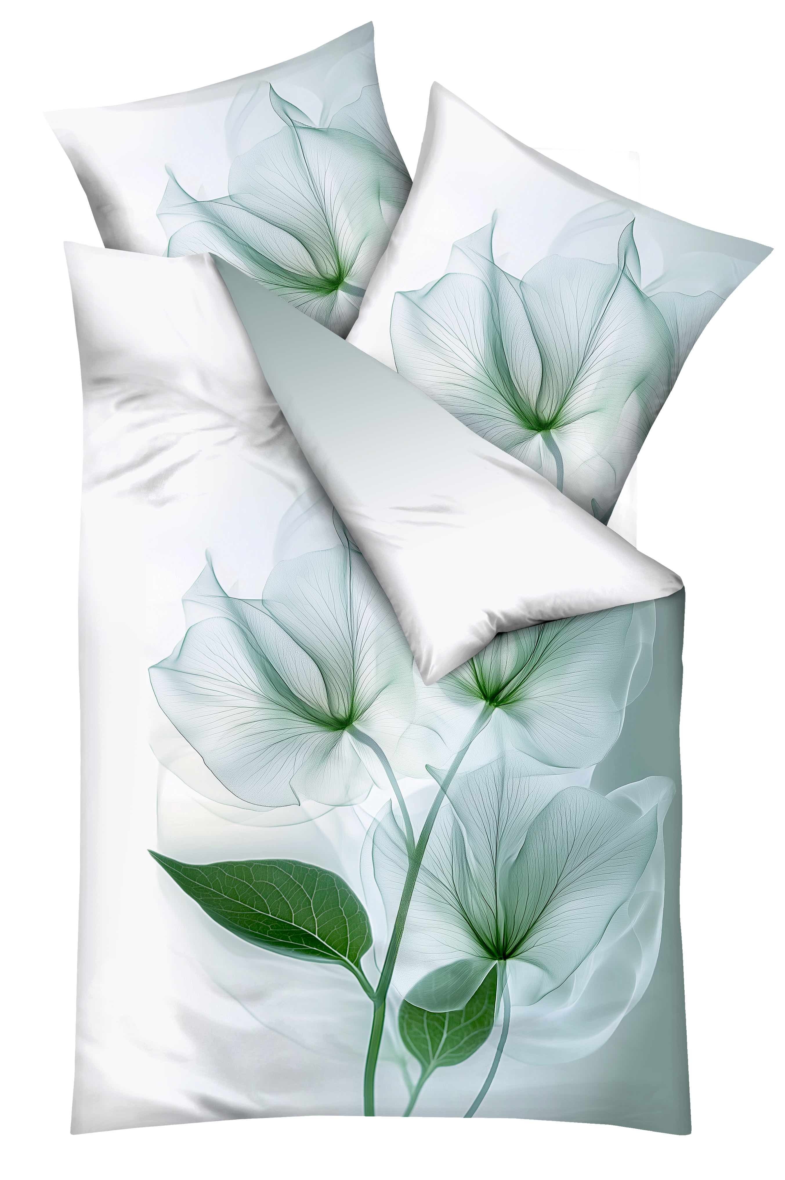 Bettwäsche KAEPPEL "Floating", grün, B/L: 140cm x 200cm, 1 Stk., 1 Stk., Mako-Satin, B/L: 70cm x 90cm, 2 Stk., Mako-Satin, Obermaterial: 100% Baumwolle, Bettwäsche Image