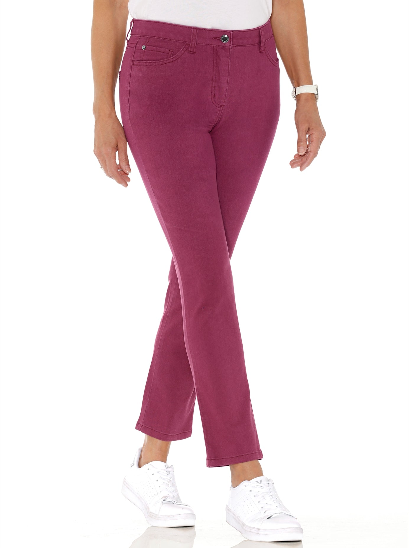 Stretch-Jeans CASUAL LOOKS, Damen, Gr. 24, Kurzgrößen, rot (bordeaux), 96% Baumwolle, 4% Elasthan, unifarben, lang, Jeans