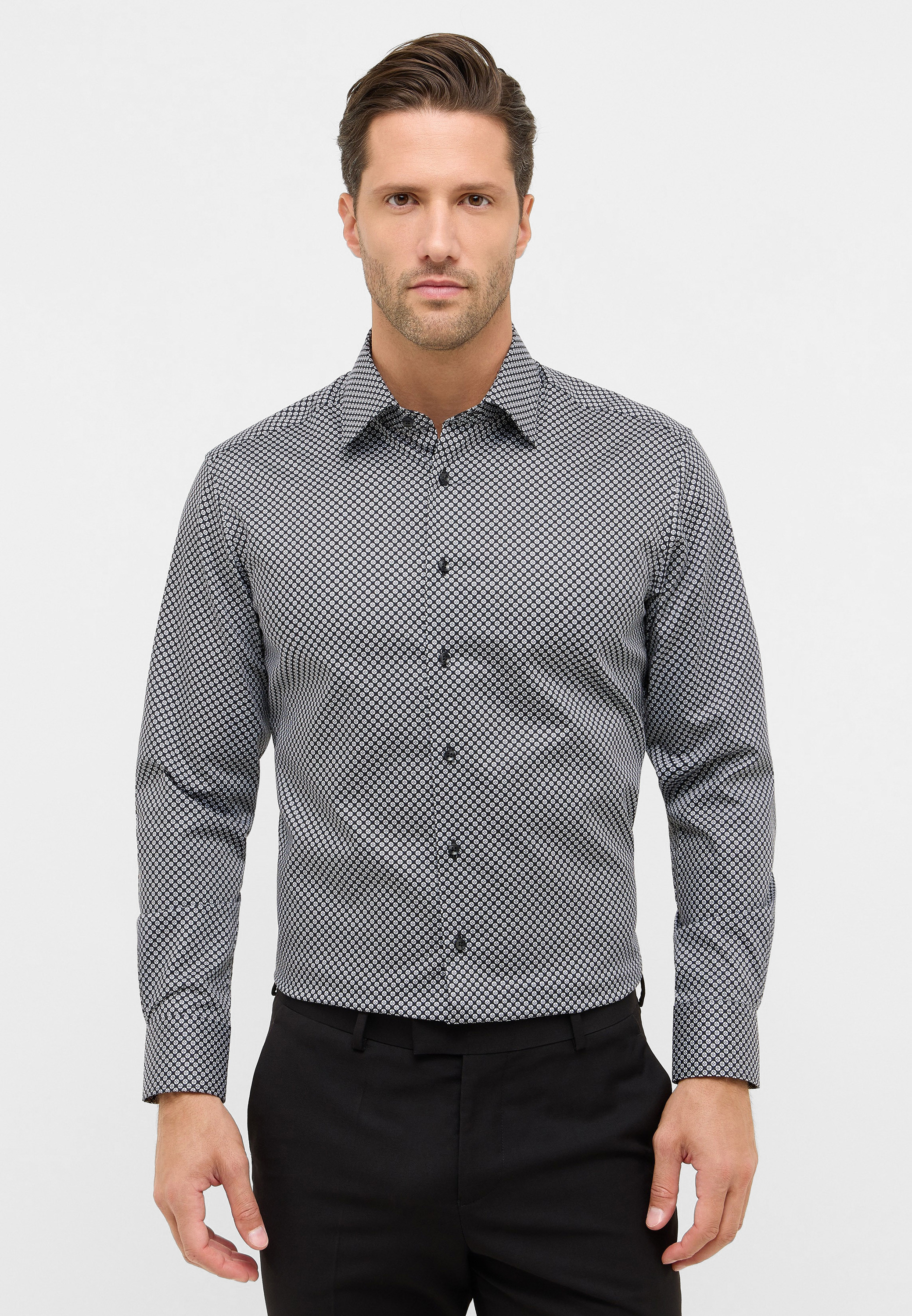 Langarmhemd ETERNA "MODERN FIT", Herren, Gr. 38, Normalgrößen, anthrazit, Twill, 100% Baumwolle, tailliert, Manschette, Hemden, NON IRON (bügelfrei) Image
