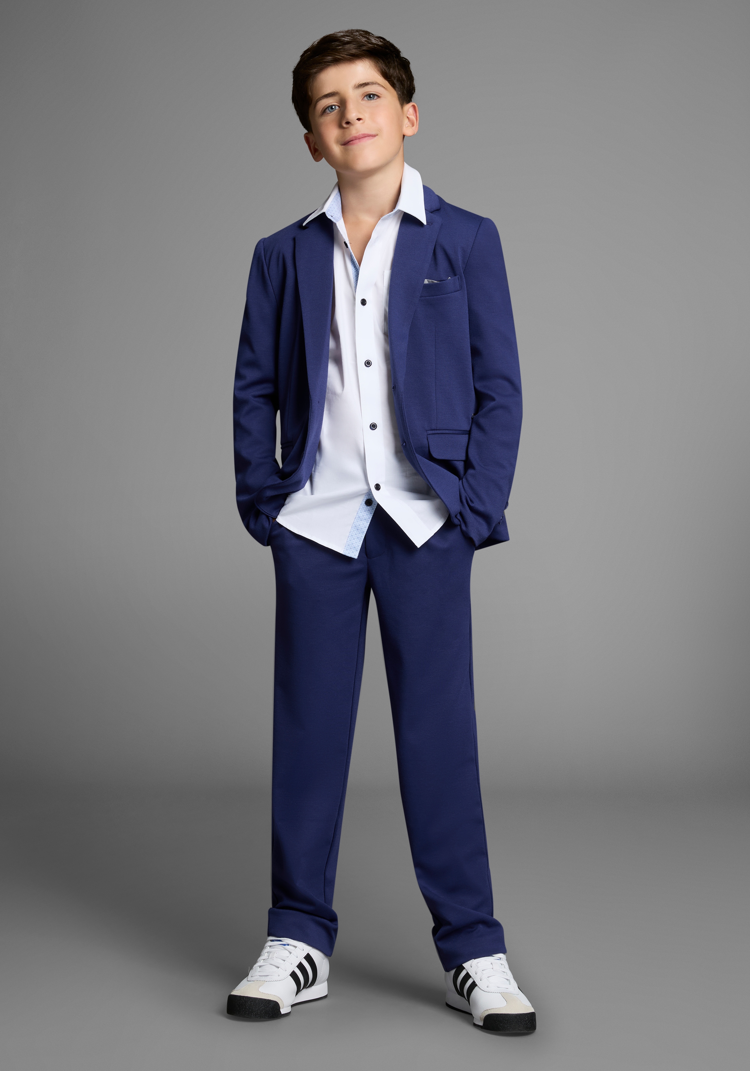 Anzug BRUNO BANANI "2tlg. Jersey Anzug", Jungen, Gr. 158, N-Gr, blau, Jersey, Obermaterial: 76% Polyester, 20% Viskose, 4% Elasthan. Futter: 100% Polyester, unifarben, Basic, Anzüge, Für jeden Anlass passend. Eleganter Jersey Anzug für TEENS