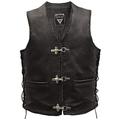 Mens Real Genuine Leather Full Grain Cowhide Unisex Plain Lace Sided Tasselled Motorcycle Biker Gilet Buckle Waistcoat Classic Custom Cruiser Motorbike Shirt Jacket Laced String Tassle Vest in Black by Skintan Brand New Size XL 44 Extra Large