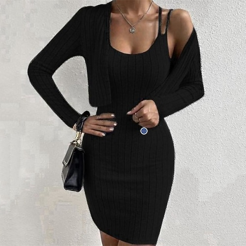Femmes Robe Midi Robe Pull Robe Décontractée Robe Ensemble Mode Moderne Quotidien Date Week-end Coupe régulière Uni manche longue Col ras du cou Noir Blanche Gris Clair Automne Hiver