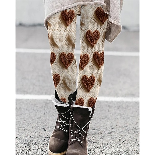 Damen Hosen Hose Leggings Gemütliche Leggings Streetwear Lässig Volle Länge Hohe TaillePantsHalloween Herz Elastischer Bund Druck Atmungsaktivität Bequem Dehnbar Urlaub Straße Alltagskleidung Khaki Image