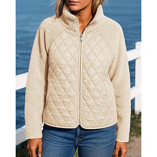 Damen Fleecejacke Wintermantel Daunenjacke Reißverschluss Langarm Oberteil Athleisure Herbst Winter Einfarbig Winddicht Warm Outdoor Reise Sport Sportbekleidung Sportkleidung Schwarz Weiß Rosa Image