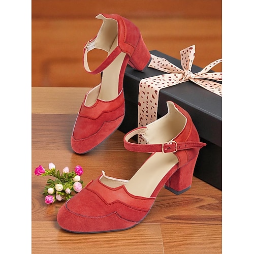 Damen-Mary-Jane-Pumps im Stil der 1920er-Jahre mit zweifarbigen Flapper-Absätzen aus Wildleder – Vintage-Pumps mit Blockabsatz in Pink und Braun für Gatsby-Partys und Events im Retro-Stil Image