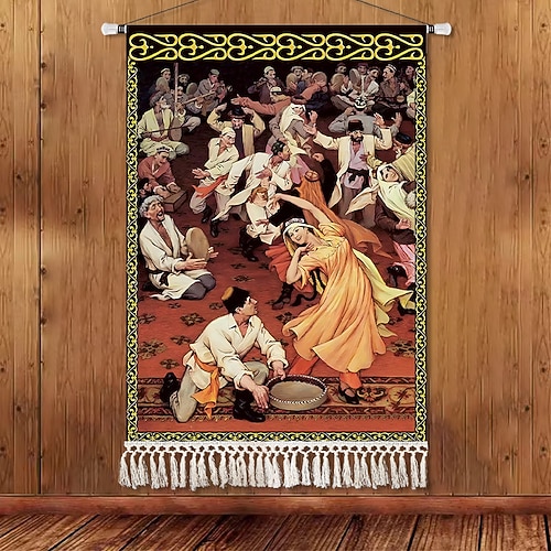 Schöne uighurische ethnische Wandteppich künstlerische Hintergrunddekoration Boho hängende Kunst für Schlafzimmer Wohnzimmer oder Café Image