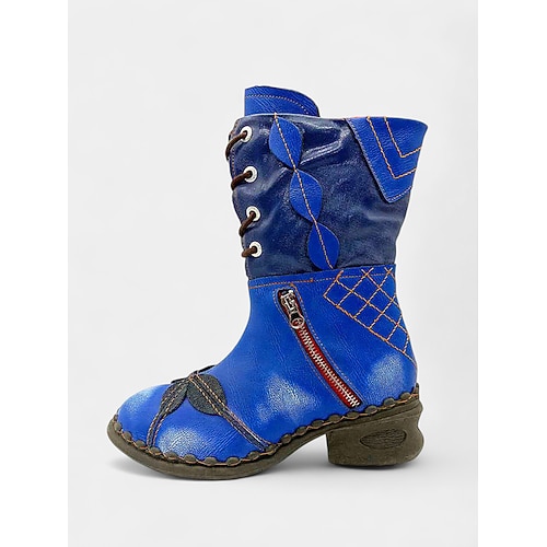 Rote Damenstiefel aus echtem Leder, handgefertigt, zum Schnüren – Vintage-Stiefeletten für den lässigen und Retro-Stil Image