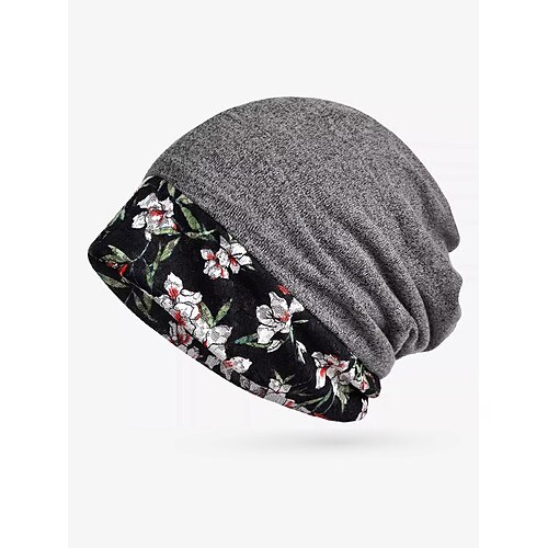 Beanie-Mütze mit Blumenmuster für Damen, weiche, dehnbare Slouchy-Kappe für Freizeitkleidung, Outdoor-Aktivitäten und als Kopfbedeckung bei Chemotherapie Image
