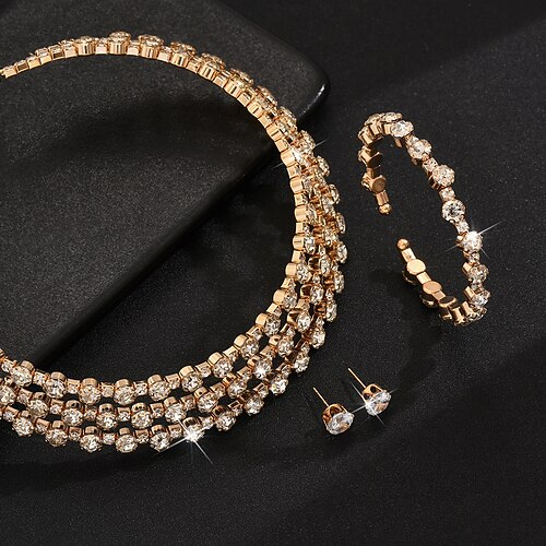Brautschmuck-Sets 3 Zirkon 1 Halskette Ohrringe Armbänder Damen Elegant Stilvoll Einzigartiges Design Lieblich Geschichtet Liebe Kostbar Schmuck-Set Für Hochzeit Weihnachten Geburtstag Image