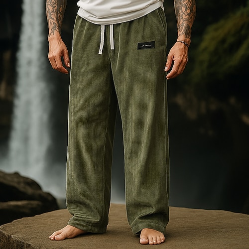 Herren Cordhose Hose Stoffhosen Freizeithose Kordelzug Elastischer Bund Fronttasche Einfach Komfort Volle Länge Outdoor Urlaub Heim Urlaub Mode Lässiger Schnitt Grün Dehnbar Image