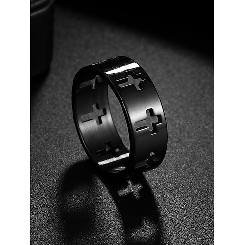 Kreuzring aus Titanstahl für Herren, langlebiger Gothic-Ring aus rostfreiem Stahl, modischer religiöser Statement-Ring für den Alltag, Partys und Geschenke Image