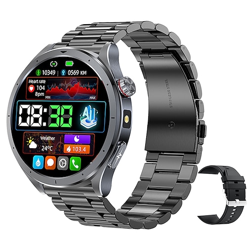 iMosi ET472 Smartwatch 1.53 Zoll Smartwatch Fitnessuhr Bluetooth EKG PPG Schrittzähler Anruferinnerung Kompatibel mit Android iOS Damen Herren Freisprechanrufe Wasserdicht Mediensteuerung IP68 46mm Image