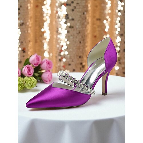 Damen-Pumps mit Stilettoabsatz in Blaugrün aus Satin und Kristallriemen – elegante Pumps mit spitzer Spitze für formelle Anlässe und Cocktailpartys Image