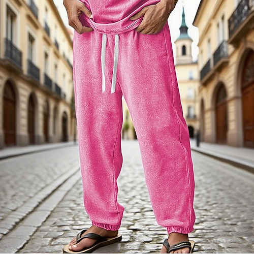 Herren Jogginghose Hose Kordelzug Tasche Elastischer Bund Einfach Komfort Sport im Freien Täglich Mode Lässig Schwarz Purpur Mikroelastisch Image