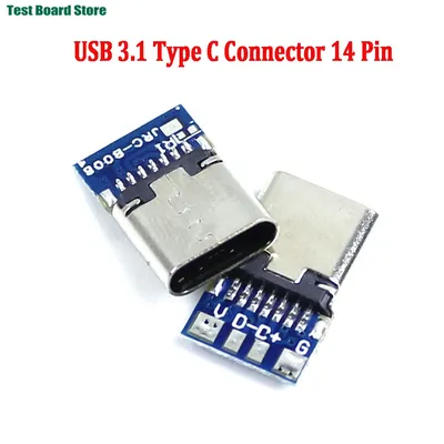 10Pcs USB 3.1 Type C Connector 14 Pin Female Socket receptacle Through Holes PCB 180 Vertical Shield USB-C1