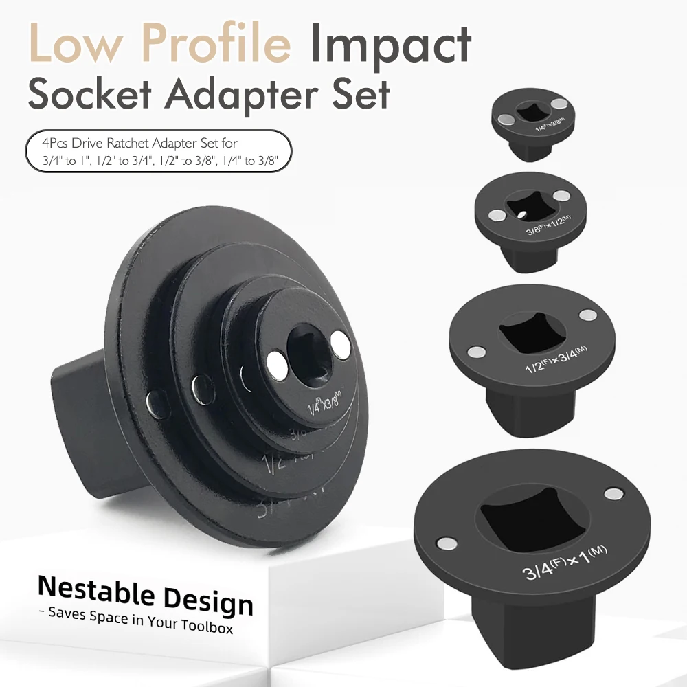 Low-Profile Impact Socket Adapter Set Drive Ratschet Adapter 4-teiliges Set Socket Adapter Set Image